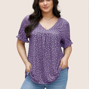 BloomChic Plus Size XL Polka Dot Print Gathered Frill Trim T-shirt us14-16